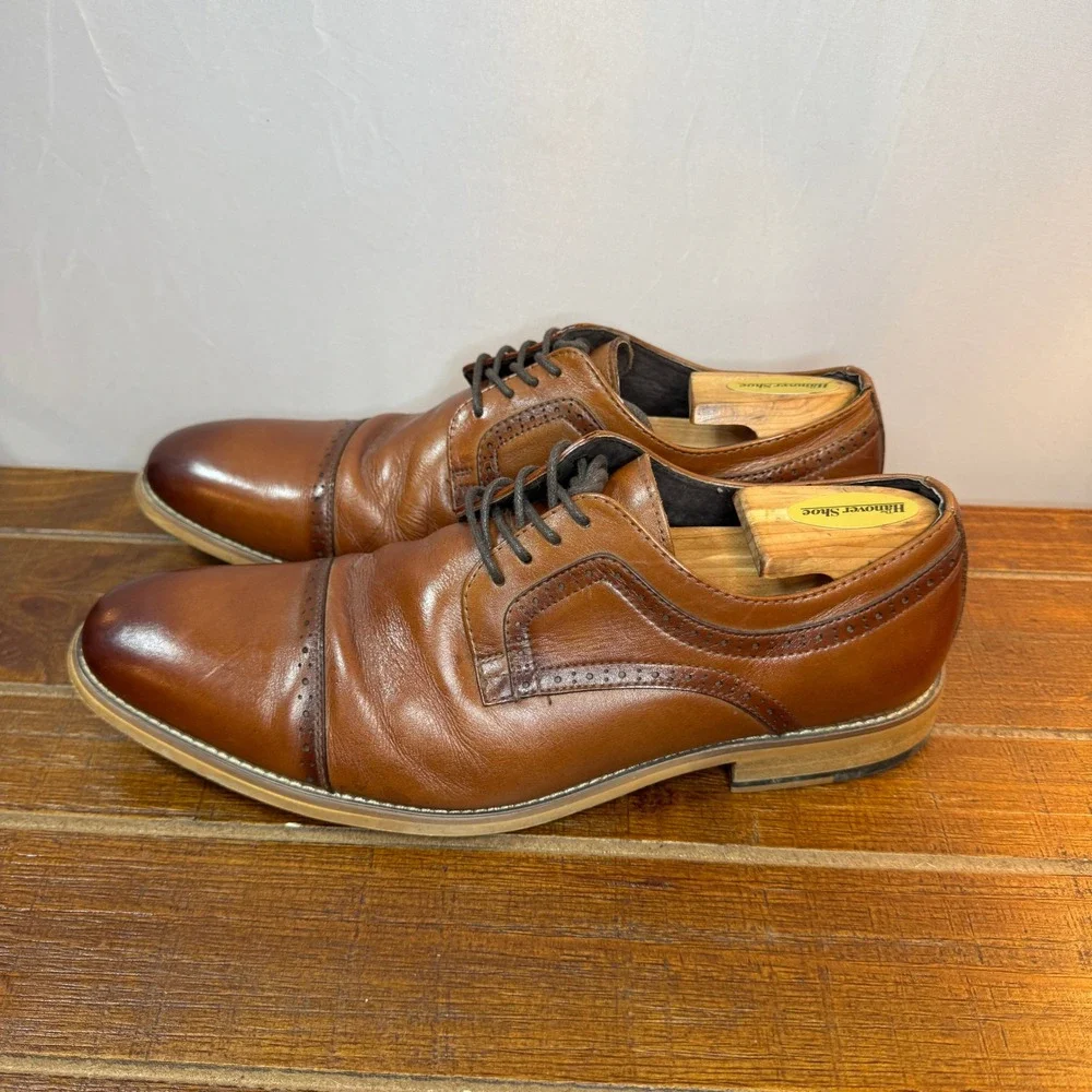 Stacy Adams Mens Brown Leather Cap Toe‎ Oxford Dress Shoes Size 10 M